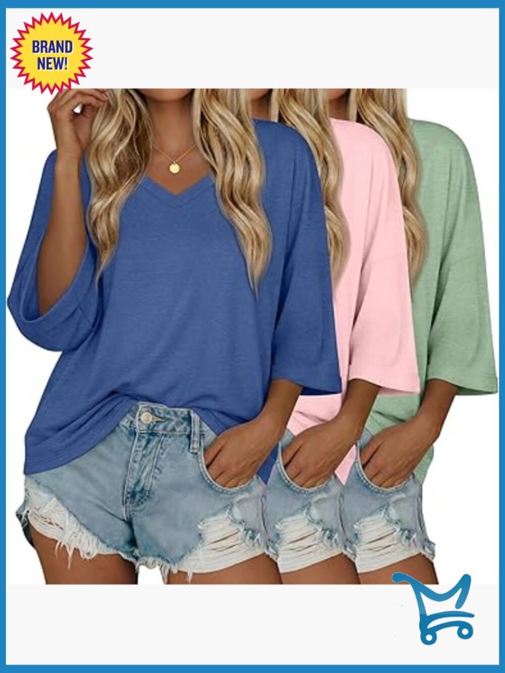 3 Pack Women's 3/4 Sleeve V Neck Cotton T Shirts